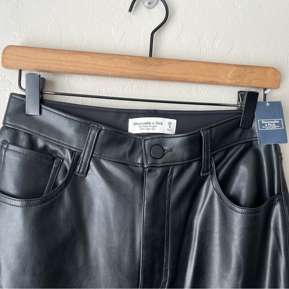 Abercrombie & Fitch The Ankle Straight Ultra High Rise faux leather pants 29 NEW - Picture 4 of 8